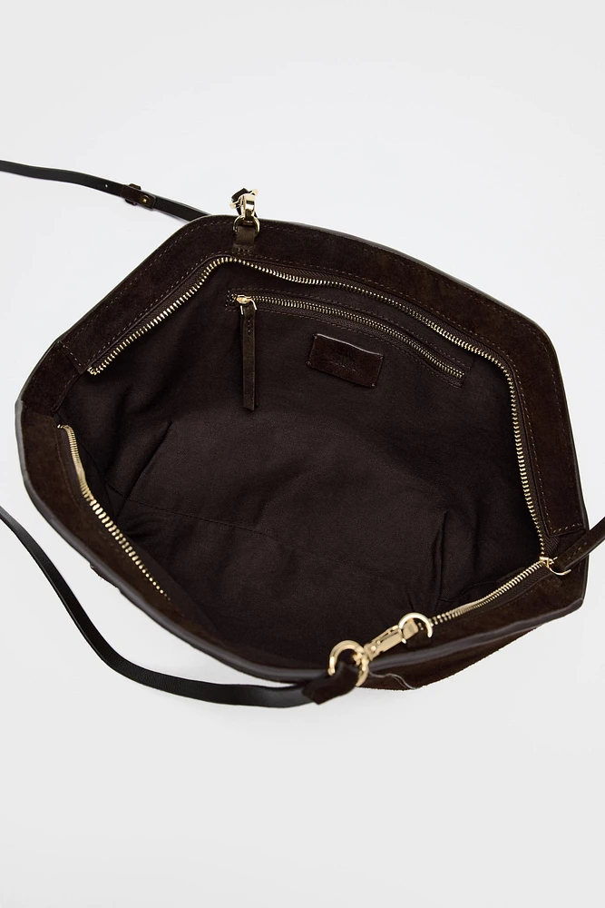 SPLIT LEATHER TOPSTITCH CLUTCH