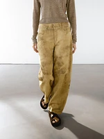 Worn effect suede leather trousers
