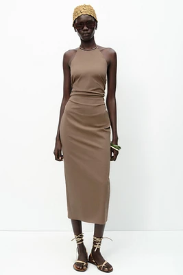 HALTER MIDI DRESS WITH TRIM