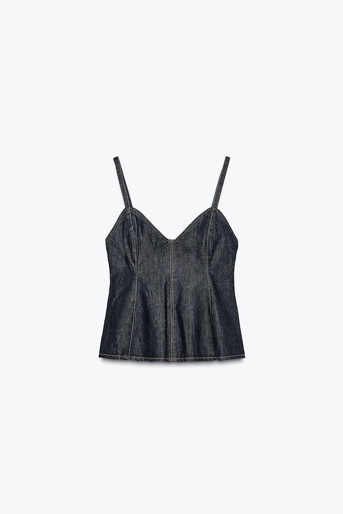 TOP EN JEAN À GODETS