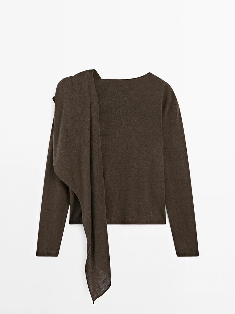 Linen blend sweater with scarf detail