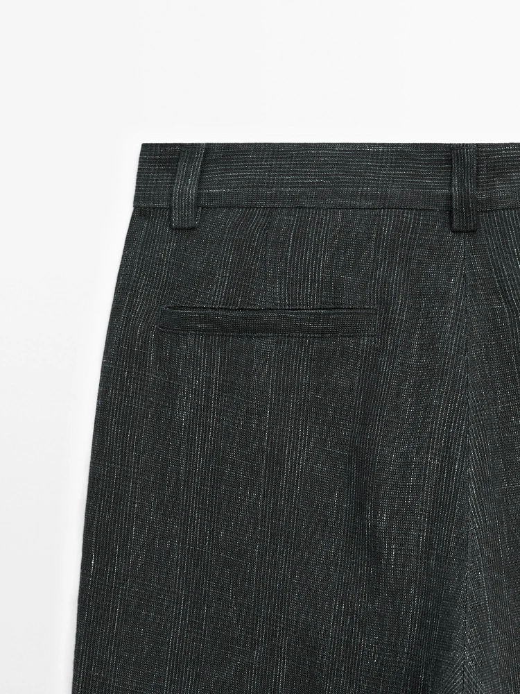 100% linen trousers with check detail