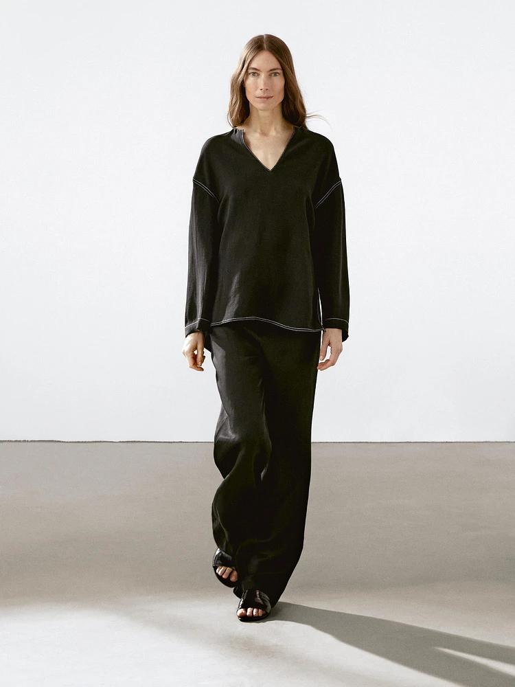 Straight-leg trousers with waist detail