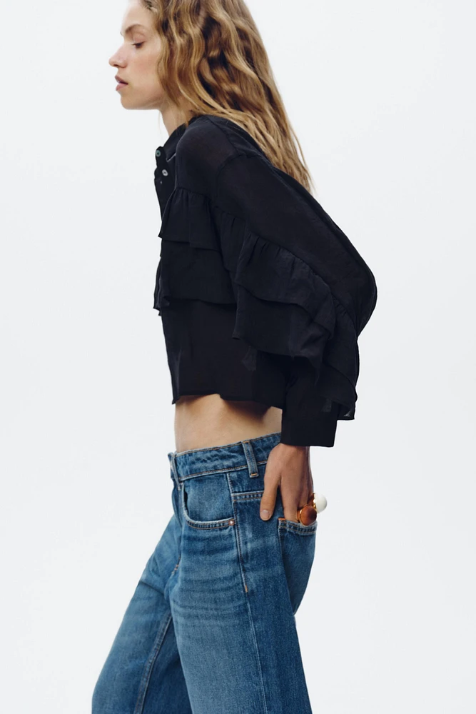 SEMI-SHEER RUFFLED CROP TOP