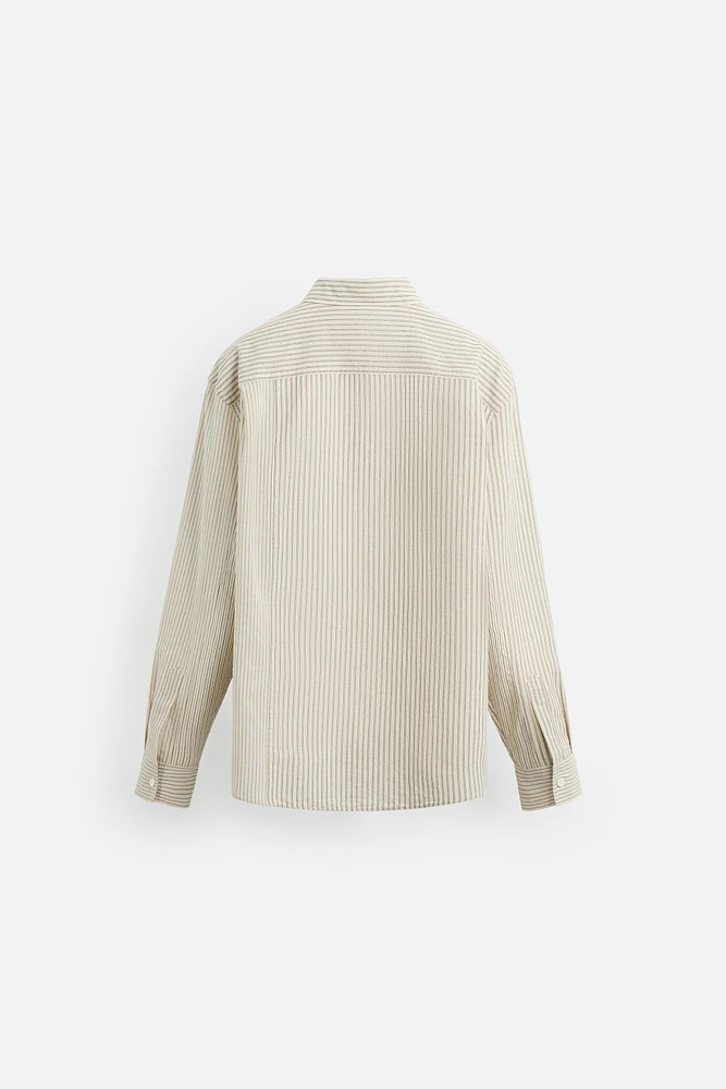 LINEN-COTTON STRIPED PATCHWORK SHIRT