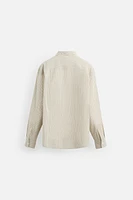 LINEN-COTTON STRIPED PATCHWORK SHIRT