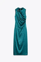 GOLD APPLIQUÉ SATIN MIDI DRESS
