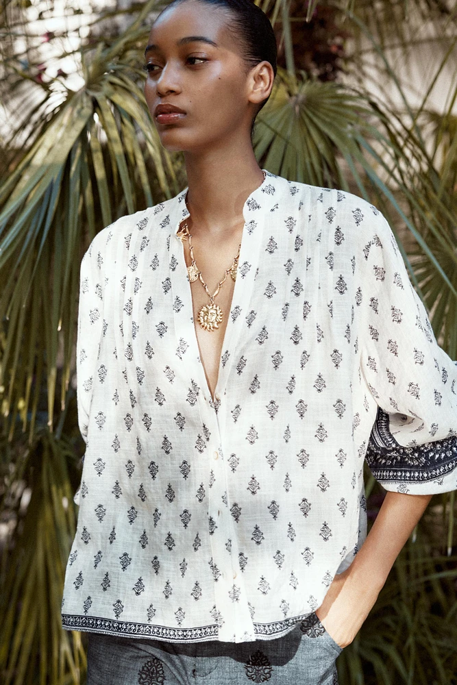 BALLOON SLEEVE PRINTED BLOUSE