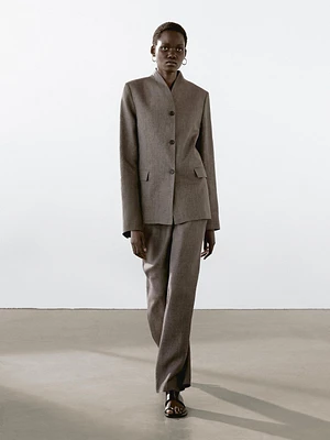 100% linen high neck blazer