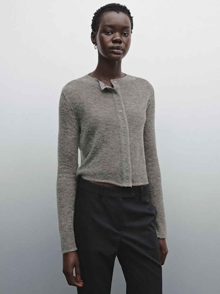 Short wool blend matching cardigan