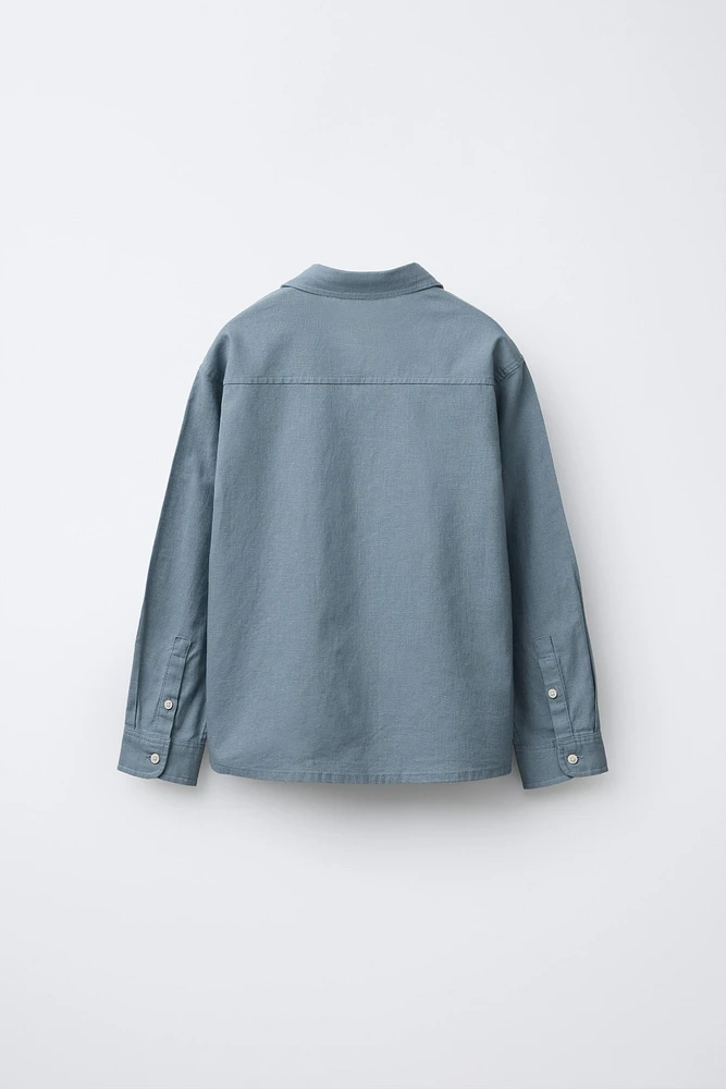 PLAIN WOVEN LINEN BLEND SHIRT