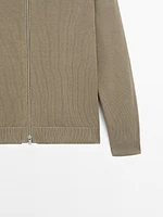 Cotton zip-up knit cardigan