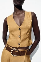 GOLD BUTTON SATIN EFFECT TOP