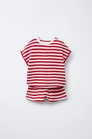 ENSEMBLE T-SHIRT ET BERMUDA GAUFRÉ RAYURES