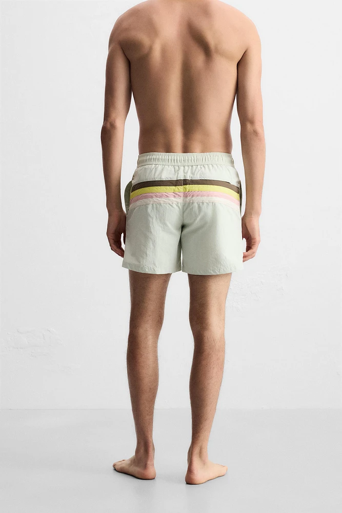MAILLOT DE BAIN MI-LONG BANDES CONTRASTÉES
