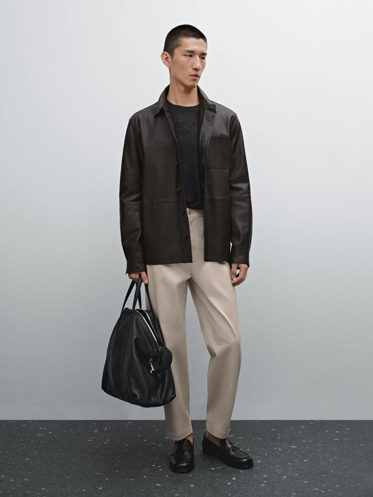 Cotton blend relaxed fit cropped trousers