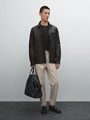 Pantalon relaxed cropped en coton mélangé