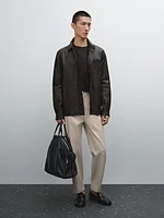 Cotton blend relaxed fit cropped trousers