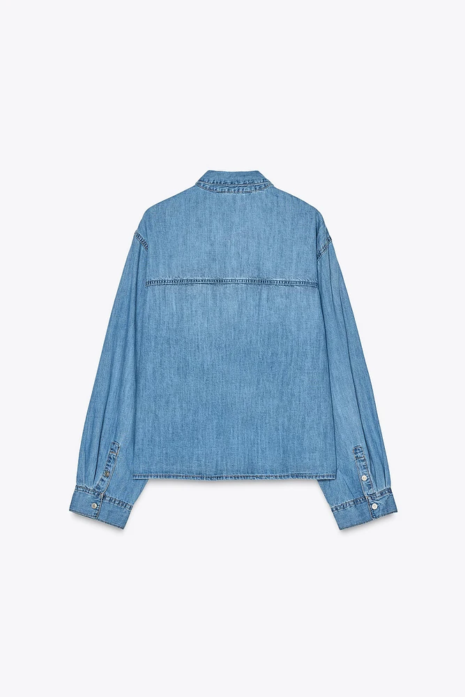 TIE-NECK DENIM SHIRT