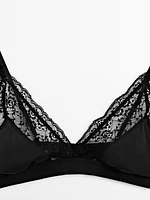Triangle bra with blonde lace detail - Studio