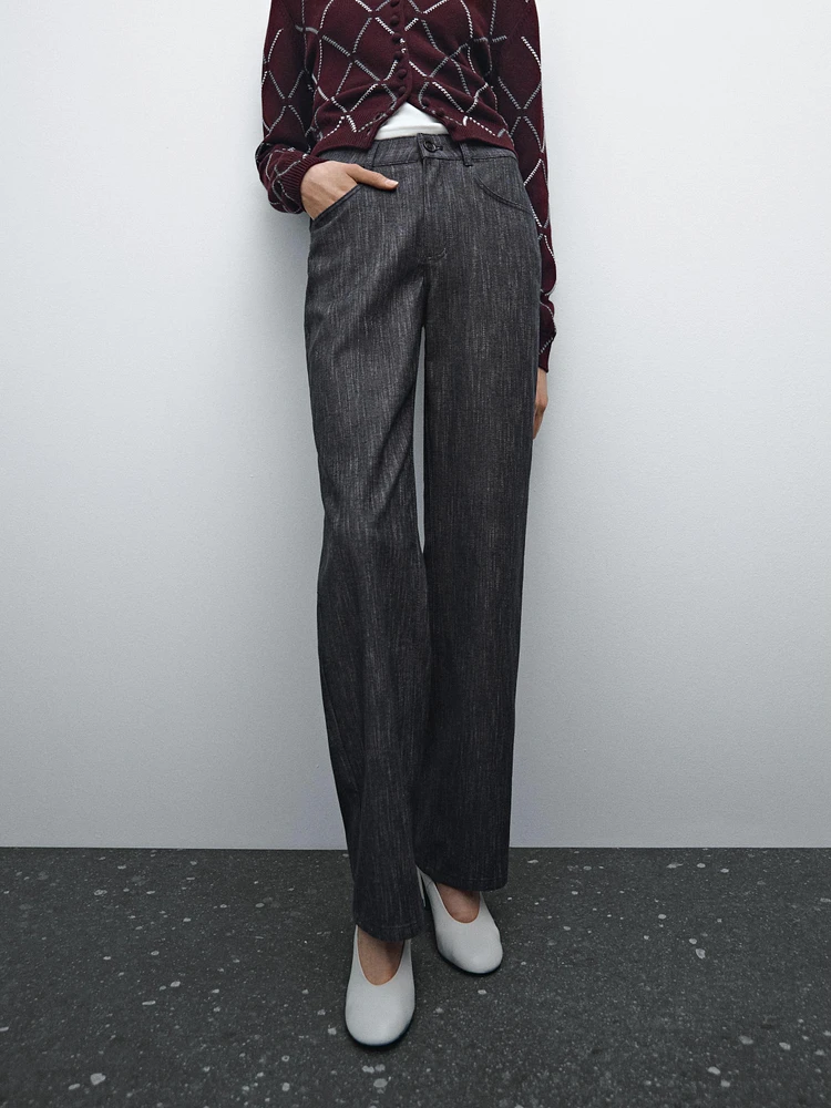 Straight-leg flecked cotton blend trousers