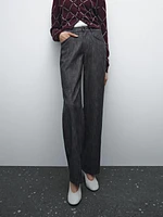 Straight-leg flecked cotton blend trousers