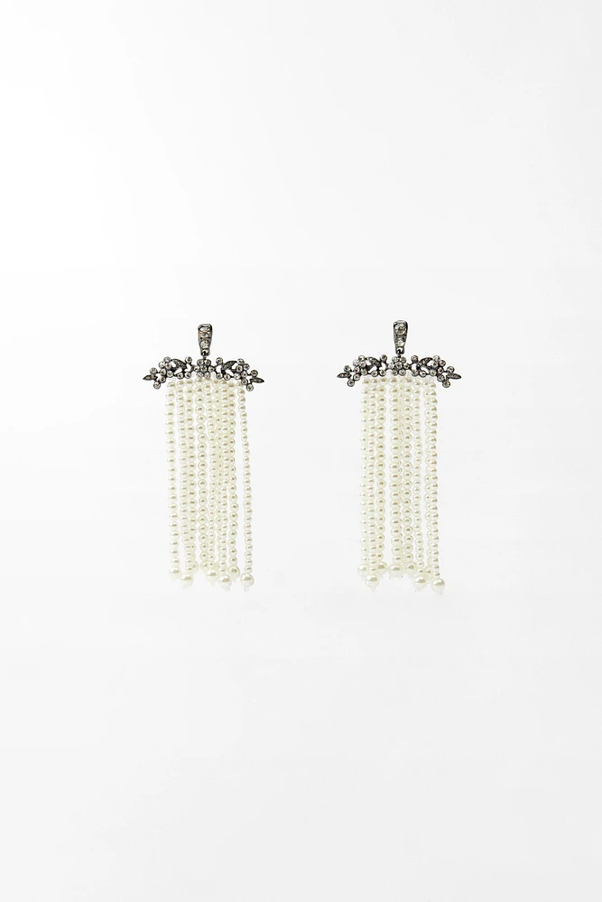RHINESTONE PEARL WATERFALL EARRINGS