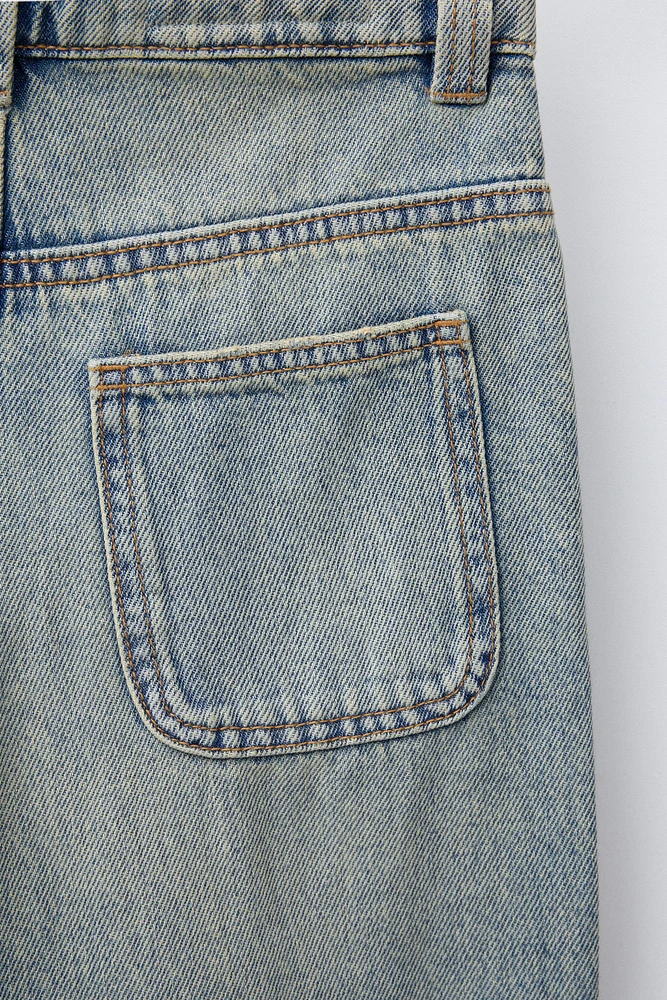 WASHED-EFFECT DENIM LONG SHORTS