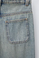 WASHED-EFFECT DENIM LONG SHORTS