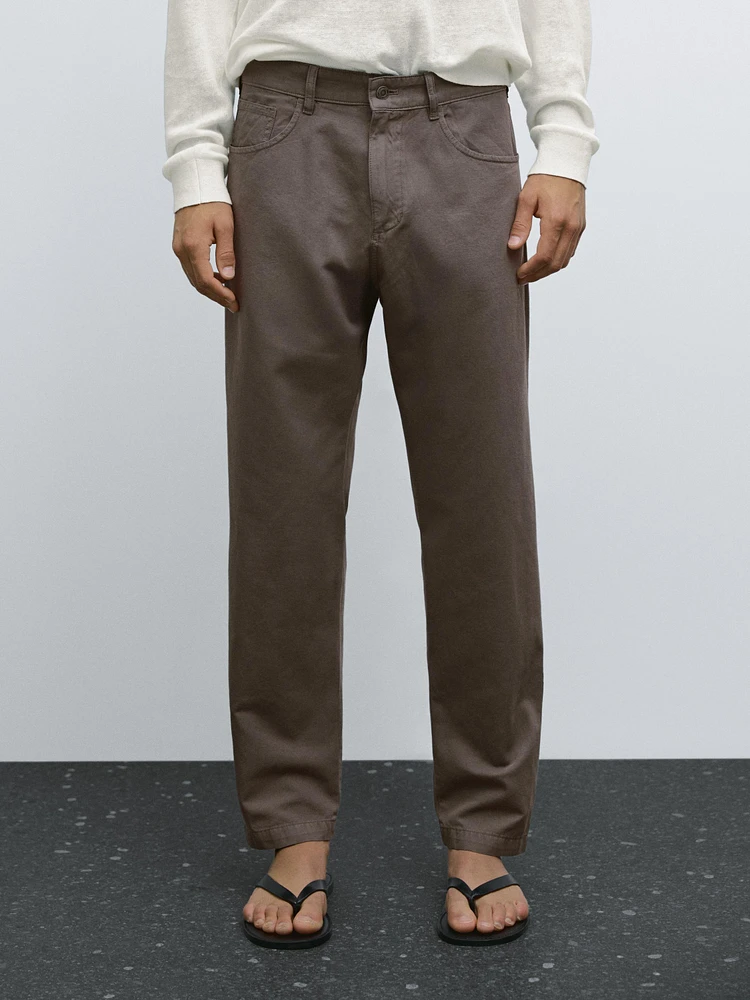 Lightweight relaxed fit denim-effect trousers