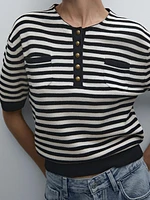 Striped short sleeve knit sweater