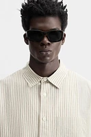 LINEN-COTTON STRIPED PATCHWORK SHIRT