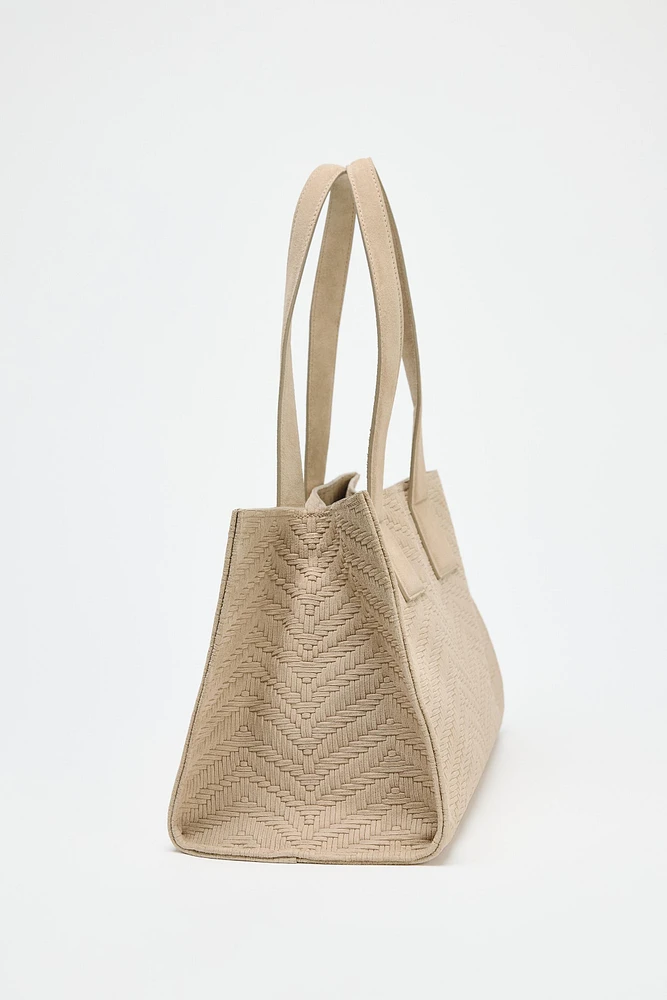 BRAIDED SPLIT LEATHER SHOPPER BAG