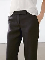 Straight fit linen blend trousers