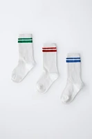 LOT DE TROIS PAIRES CHAUSSETTES LONGUES À RAYURES