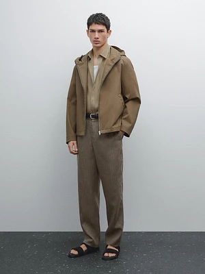 Cotton blend short hooded jacket