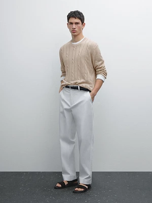 Pull en maille tressée 100 % lin
