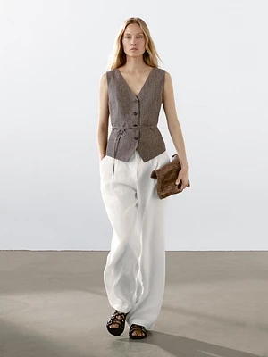 Flecked linen waistcoat with tie detail