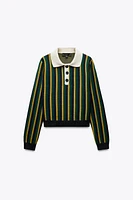 STRIPED KNIT POLO SWEATER