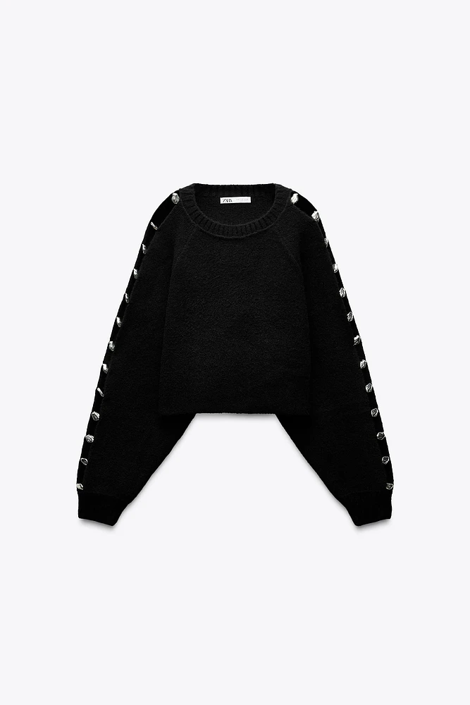 BOBBLE SLEEVE KNIT SWEATER