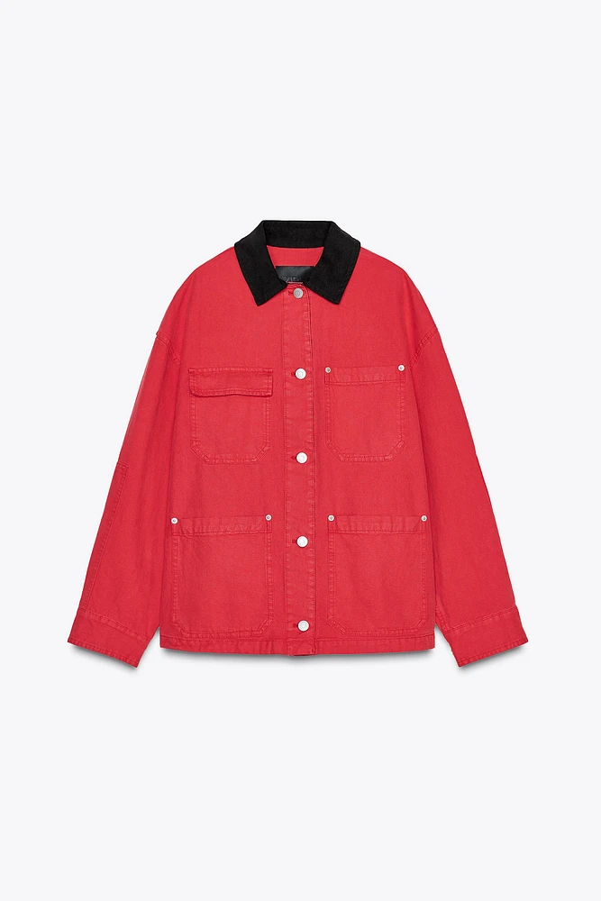 ZW COLLECTION CONTRAST COLLAR OVERSHIRT