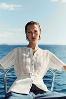 POINTELLE KNIT CARDIGAN WITH BELT