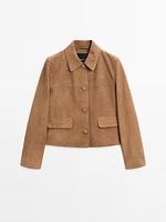 Suede leather jacket with lined buttons
