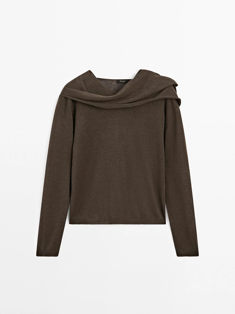 Linen blend sweater with scarf detail
