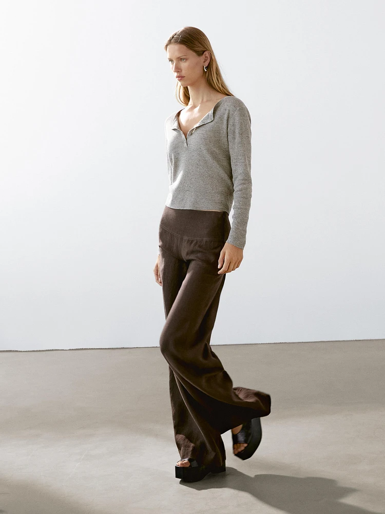 High-waist wide-leg linen trousers