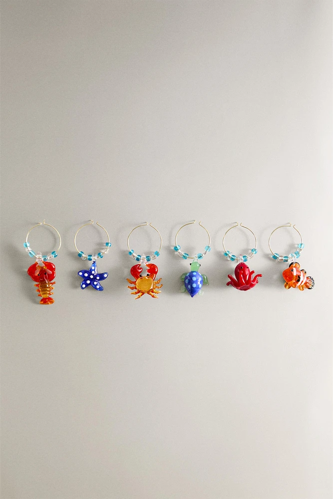 SET OF MARINE ANIMAL GLASS CHARMS (SET OF 6)