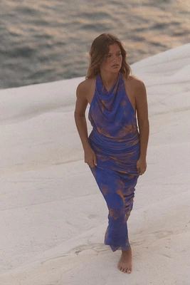 PRINTED TULLE LONG DRESS