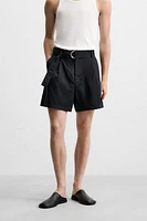 PLEATED BELT BERMUDA SHORTS