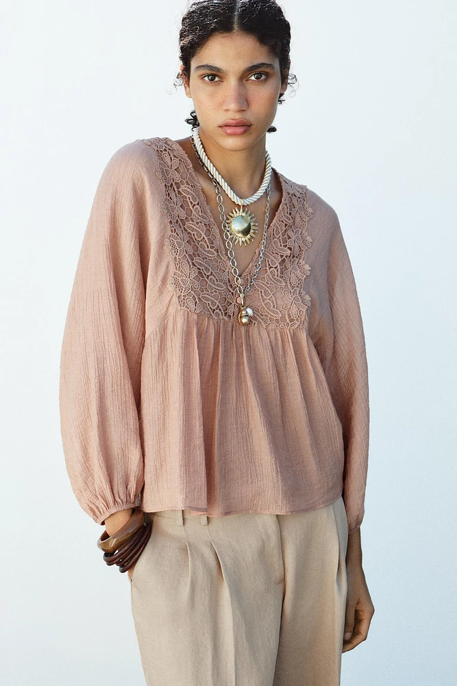 TEXTURED CROCHET BLOUSE