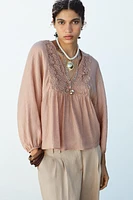 TEXTURED CROCHET BLOUSE